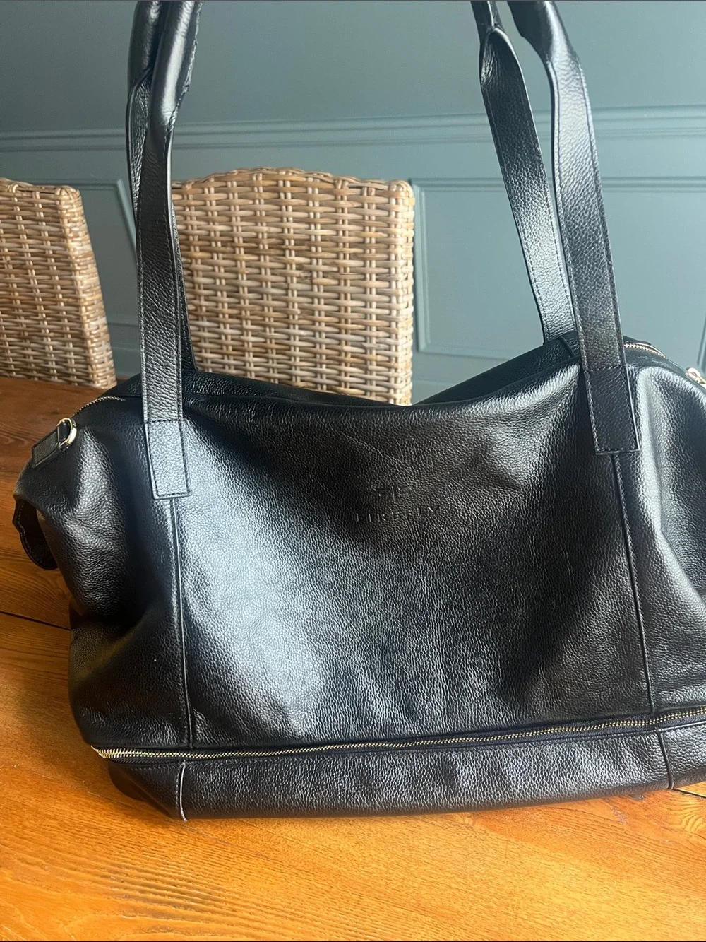Black Pebbled Link and Kings Leather Duffel Bag
